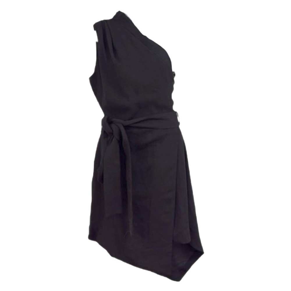 dc asymmetrical dress with zip closure and tie waist